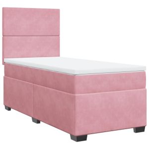 vidaXL cama box spring con colchón terciopelo rosa 100x200 cm