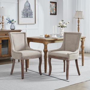 Silla de comedor, patas de madera maciza, beige