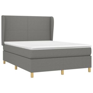 vidaXL cama box spring con colchón tela gris oscuro 140x190 cm