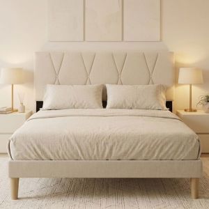 Estructura de cama beige con cabecero 140x200 cm