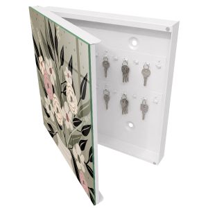 Guardallaves decorativo 30x30x5 arreglo floral, apertura izquierda