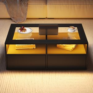 Mesa de centro,cristal,dos niveles,negra