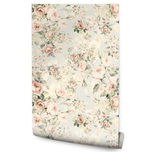 Papel Pintado Rosas Flores Retro Naturaleza Para Dormitorio 53cm x 10m