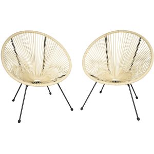 2 sillas de jardín diseño retro, estilo acapulco 70,5x69x78 cm beige