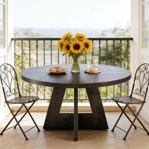 Mesa de comedor redonda rústica negra 120cm
