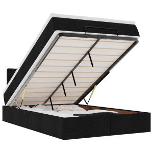 vidaXL cama otomana con colchón y luces LED tela negra 120x190 cm