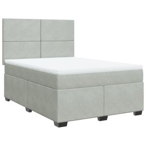 vidaXL cama box spring con colchón terciopelo gris claro 160x200 cm