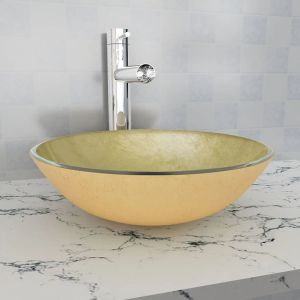 Lavabo de vidrio templado 42 cm dorado es6897