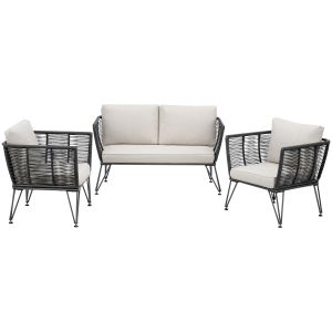 Conjunto de salón para jardín con 1 sofá y 2 sillones, poliratán
