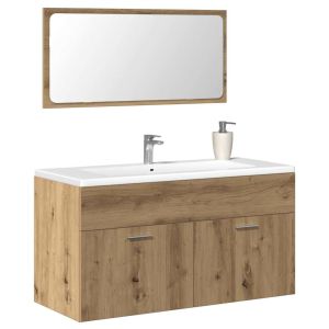 Mueble de baño con espejo de madera ingeniería roble artesanal esb3627