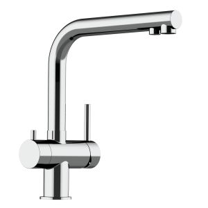 Grifo de cocina 3 vías acero inox pulido caño L Bajo giratorio