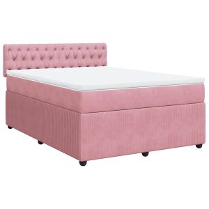 vidaXL cama box spring con colchón terciopelo rosa 140x190 cm