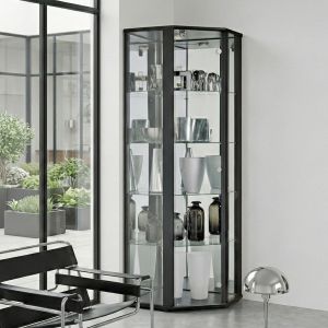K-möbel vitrina esquina cristal de pie 176x56,5x56,5 cerradura LED negro