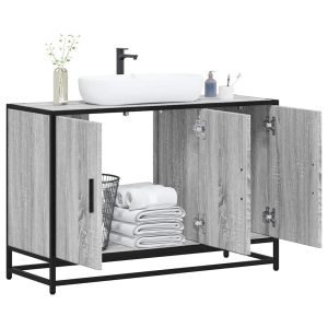 Armario lavabo baño madera ingeniería gris sonoma 90x33x60 cm