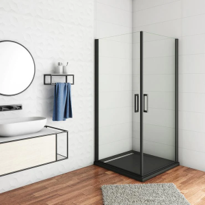 Mampara de ducha cuadrada abatible,negro mate,(882-902)x(882-902)x2000mm