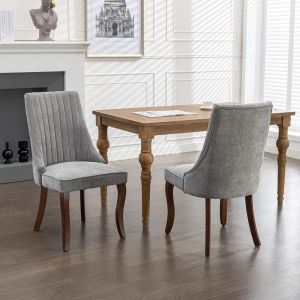 Silla de comedor,patas curvadas de madera maciza,dos piezas, gris