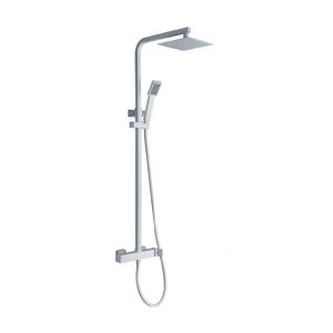 Columna de ducha extensible monomando con rociador cuadrado  blanco mate