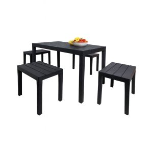Set de jardín asta, mesa, plástico negro antracita
