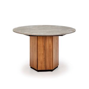 Mesa comedor 120x120x77 madera teca, piedra gris
