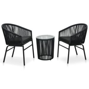 vidaXL set mesa y sillas de jardín 3 pzas y cojines ratán pe negro