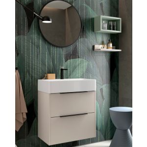 Mueble baño suspendido fondo reducido lavabo cerámico moka tirador negro