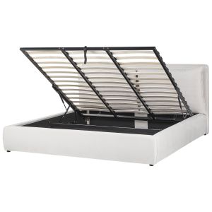 Cama con almacenaje bajonna terciopelo blanco crema 180 x 200 cm