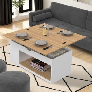 Mesa de centro elevable blanca de madera de haya - 100 cm