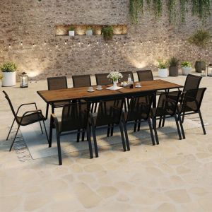 Conjunto de jardín extensible - 12 sillas negras 135/270 cm