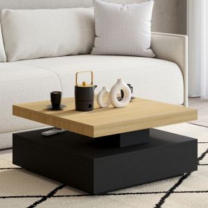 Mesa baja cuadrada rotativa - color madera y negro - 70 cm