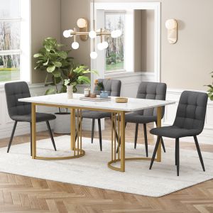 Conjunto de mesa y sillas mdf blanco 4 sillas lino gris oscuro comedor