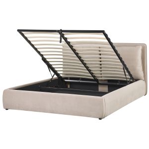 Cama con almacenaje bajonna terciopelo beige 160 x 200 cm
