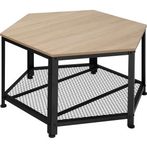 Mesa de centro hexagonal, 86,5 x 75 x 46,5 cm, madera clara