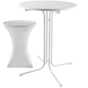 Mesa alta redonda, plegable, con funda, 90x110 cm, blanco