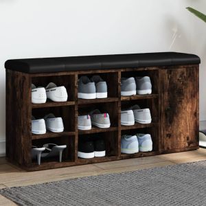 Banco zapatero madera de ingeniería roble ahumado 102x32x50 cm esxt4482