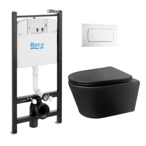 Pack cisterna roca active y pulsador blanco br con wc lia negro de aqua