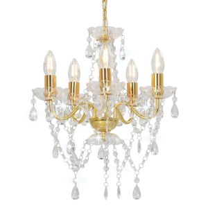 vidaXL lámpara de araña con cuentas de cristal dorado redonda 5 x e14