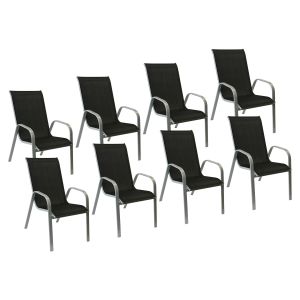 Pack de 8 sillas marbella en textileno negro aluminio gris