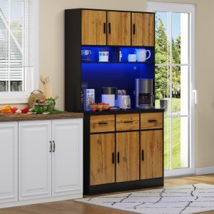 Aparador cocina comedor 6 puertas 3 cajones negro natural 180x100x40cm