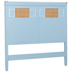 Cabezal de cama de madera con rejilla azul 150x6x130