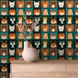 Papel pintado baby bosque animales en recuadros multicolor 60cm por 300cm