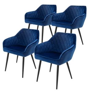 Juego 4 sillas de comedor / salón de terciopelo azul oscuro 80cm