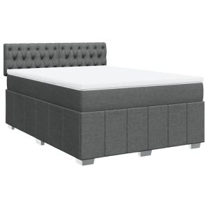vidaXL cama box spring con colchón tela gris oscuro 140x200 cm