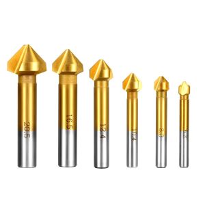 Juego 6 brocas avellanadoras HSS 90° titanio 3 filos madera metal