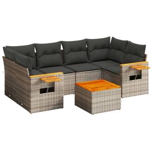 vidaXL set de sofás de jardín 7 piezas con cojines ratán pe gris