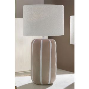 Lampara sobremesa melon marron lineas blancas p/blanca 47 cms. 25dx47 cms