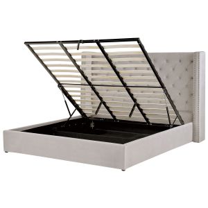 Cama con almacenaje lubbon terciopelo gris claro 180 x 200 cm