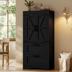 Armario alto de cocina con 2 cajones y baldas regulables negro 180x80x40cm