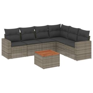 vidaXL set de sofás de jardín 7 piezas con cojines ratán pe gris
