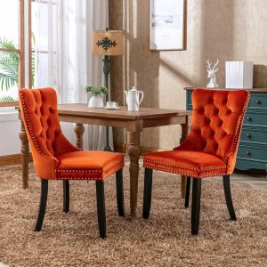 Silla,terciopelo y madera maciza,dos piezas,naranja.