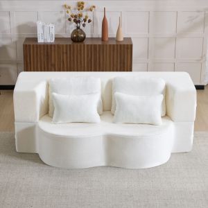 Sofá cama plegable de suelo modular de espuma blanco 2 plazas con cojín
